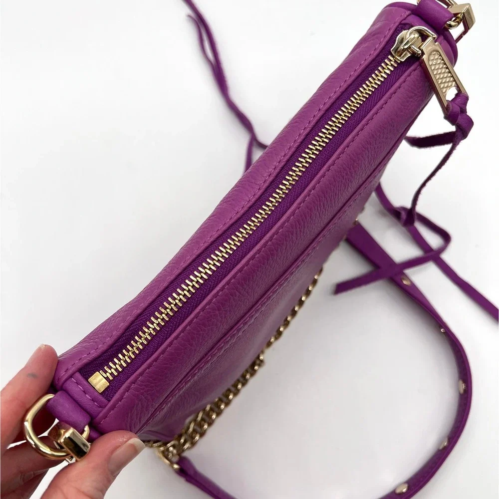 REBECCA MINKOFF Mini MAC Crossbody Bag Womens Purple Leather Chain Strap - Picture 10 of 16